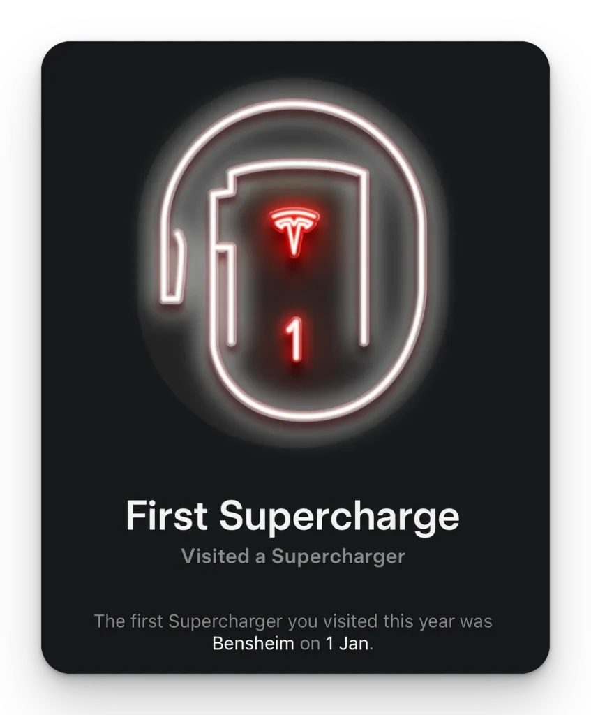 2025년 첫 슈퍼차저 충전 기록 배지, 벤스하임 방문 내역
